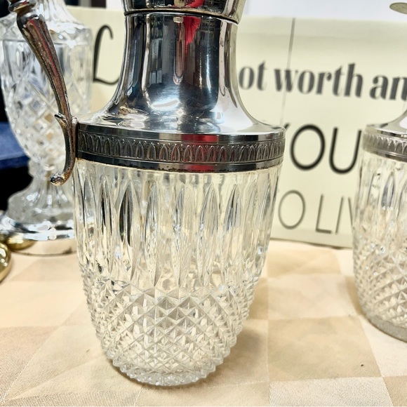 Vintage Set of 2 Victorian Silver & Pressed Glass High Quality Pitcher RARE Set - Picture 13 of 15